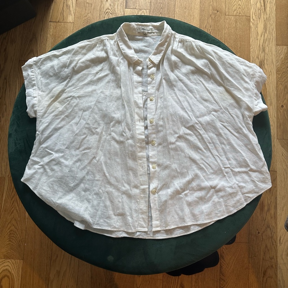 Madewell White Short-Sleeve Button Front Linen Top